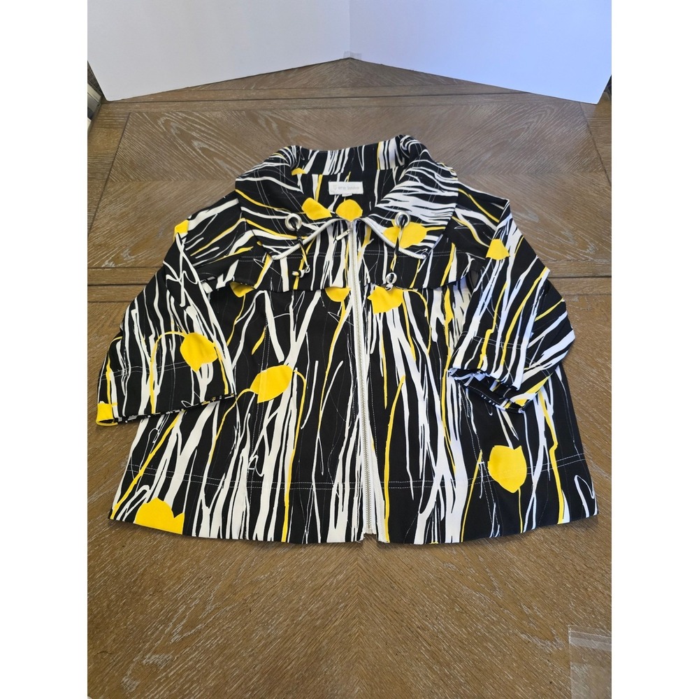 Erin London Womens Medium Black Yellow Floral Abstract Zip Up Jacket Cropped